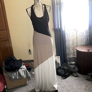 Summer dress with racer back.  Color black, tan and white